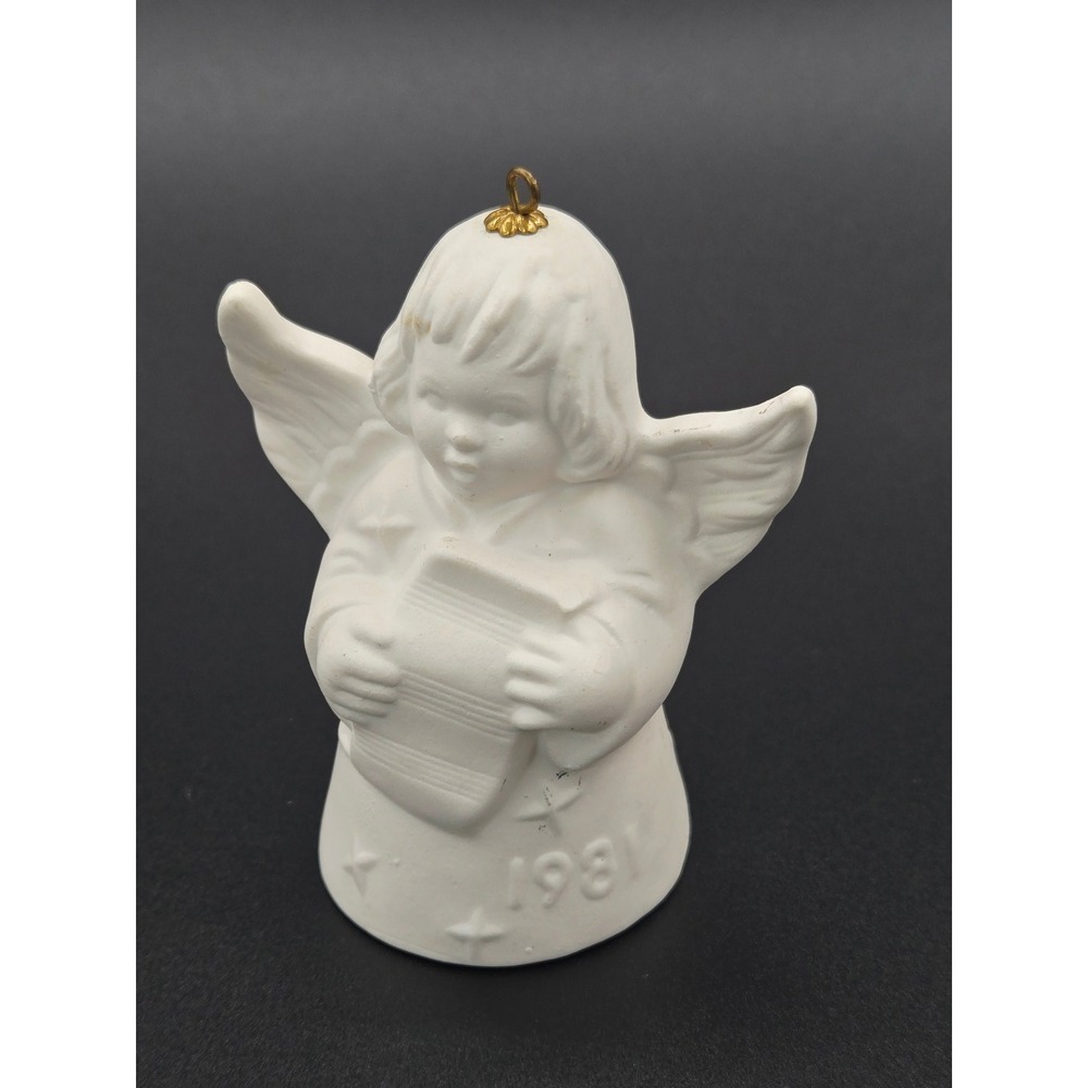 Goebel W Germany 1981 White Bisque Porcelain Angel Bell Ornament 3 Inch Vintage